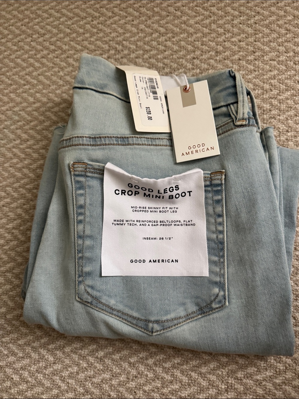 Good American Light Wash Good-Legs Crop Mini Boot Jeans